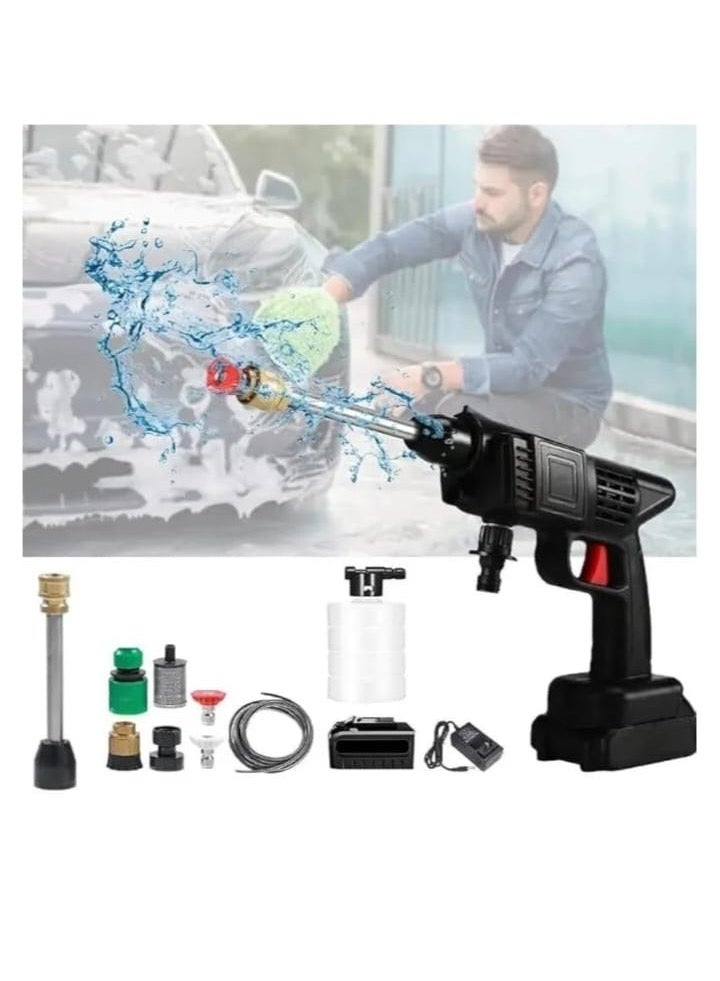 مسدس غسيل عالي الضغط لاسلكي ٥٢٠ فولت مع بطاريتين وملحقات - منظف قوي محمول للسيارة والحديقة والمنزل - Image 5